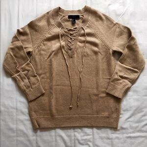 Forever 21 Fall Winter Camel Brown Lace Up Knit Sweater Sm
